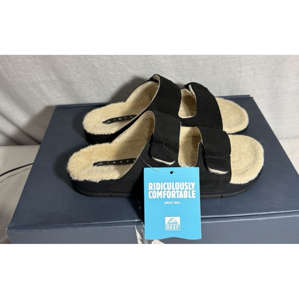 NEW NIB Reef Ojai Two Cozy Slide Sandals Womens Size Sz 6 Suede Shoes Black $120